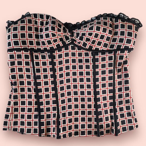 Bebe corset bustier geometric print lace trim strapless top size L - Picture 2 of 9